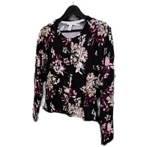 White House Black Market Floral LS Button Down Cardigan, Women’s Size M